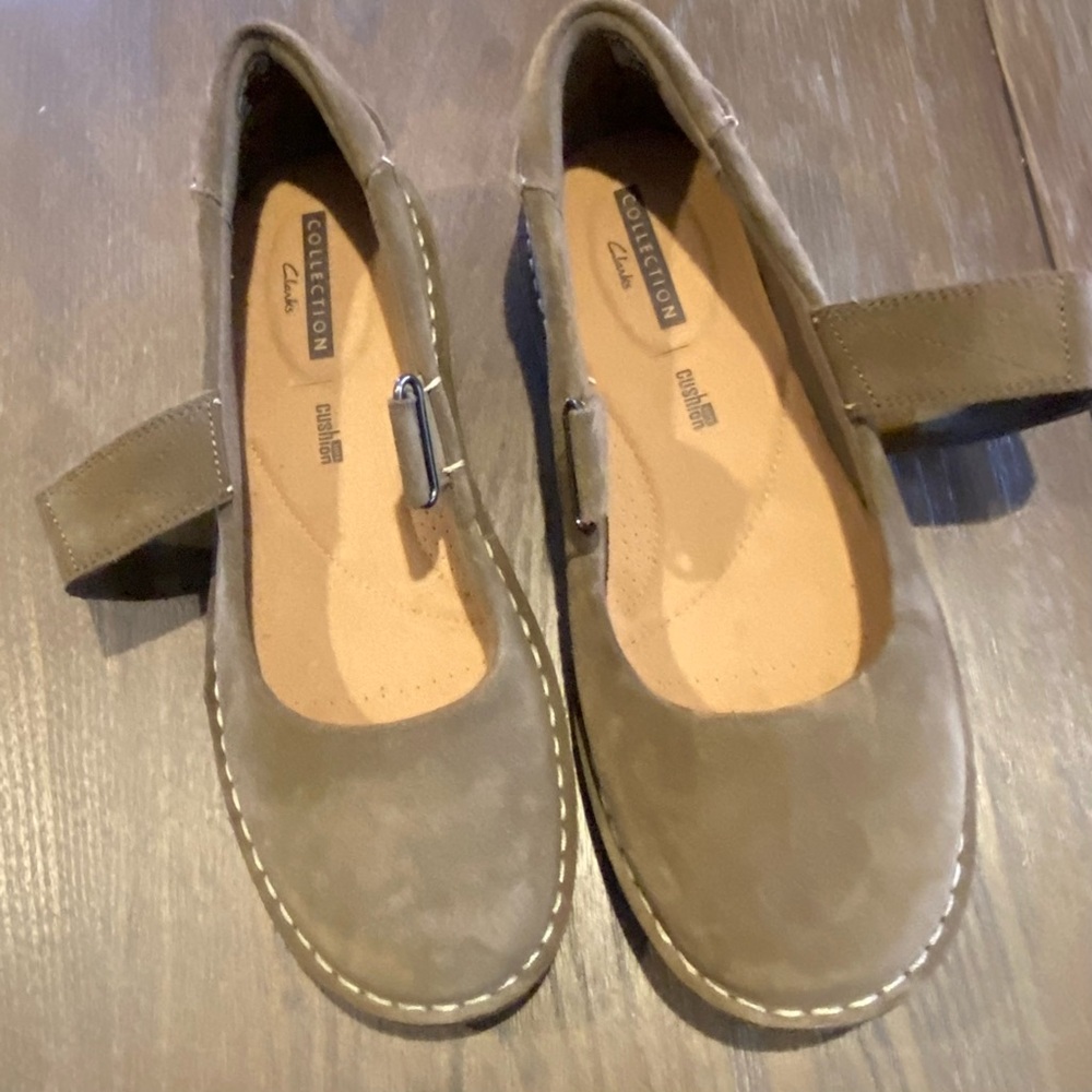Clarks Taupe Suede Mary Jane Flats - Picture 10 of 16
